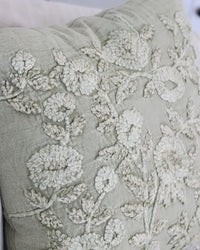 Cotton Stonewashed Sage Green Embroidered Pillow