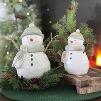 Green Scarf Rustic Resin Snowman