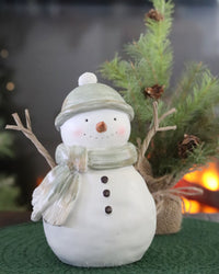 Green Scarf Rustic Resin Snowman