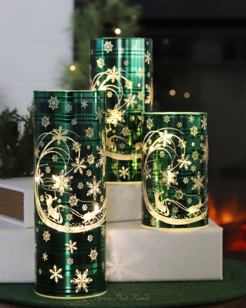 Green Tartan Santa's Sleigh Cylinder