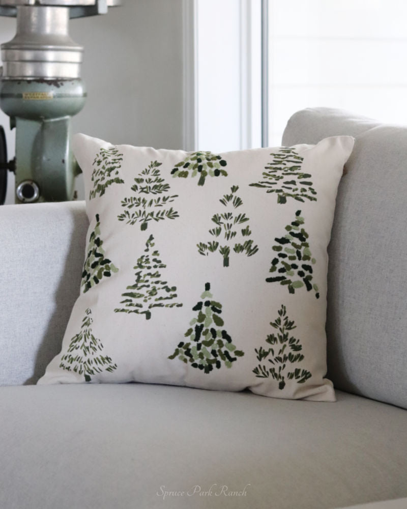 Green Trees Natural Cotton Throw Pillow