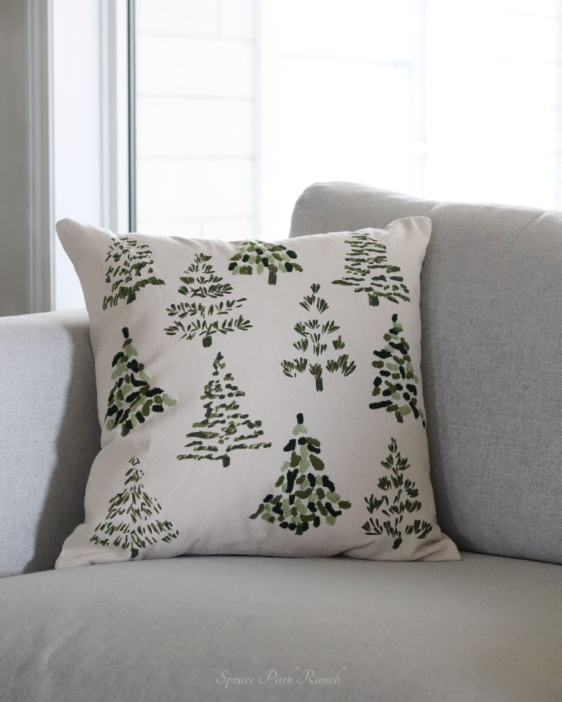 Green Trees Natural Cotton Throw Pillow