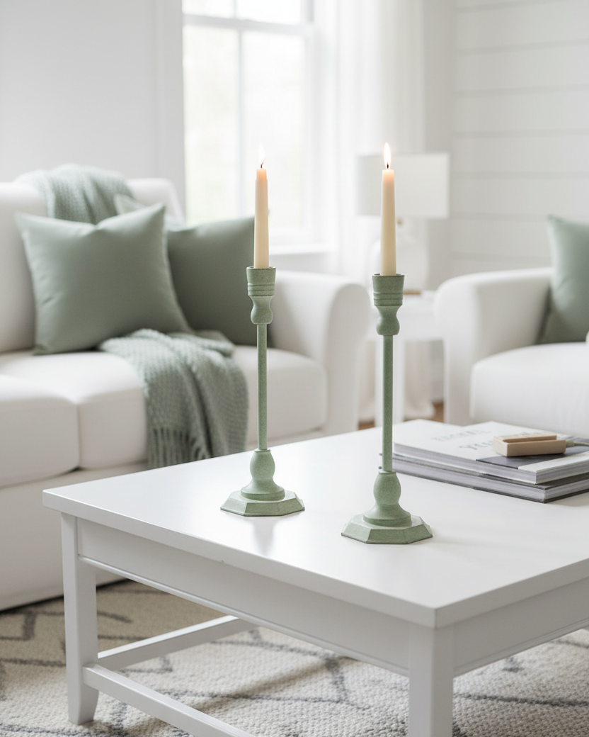 Green Metal Taper Candle Holder