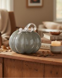 Grey Brown Handblown Glass Pumpkin Round