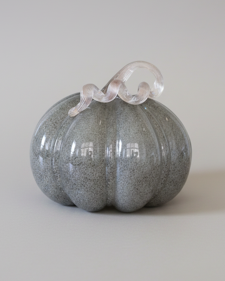 Grey Brown Handblown Glass Pumpkin Round