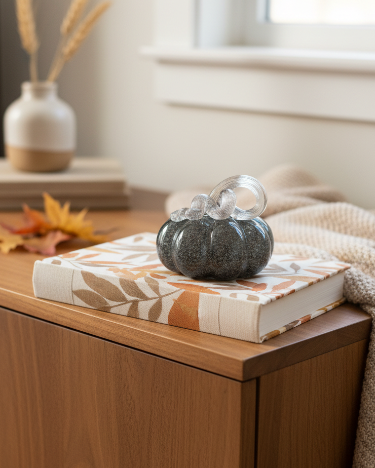 Grey Brown Handblown Glass Pumpkin Round