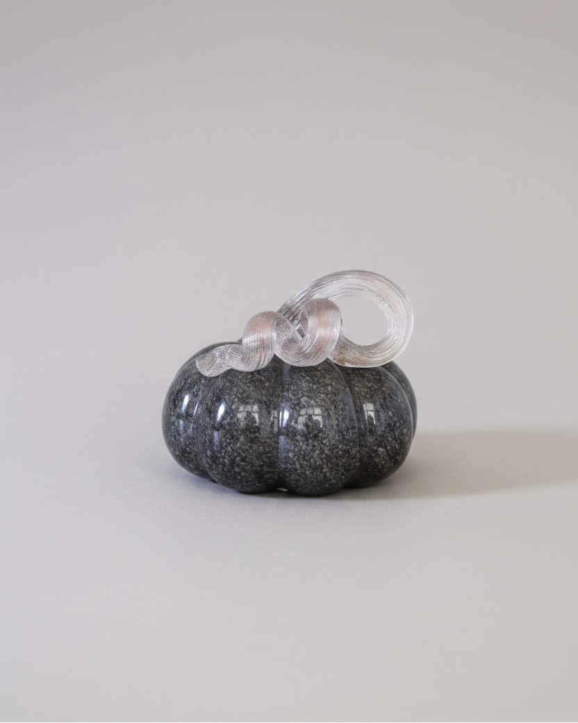 Grey Brown Handblown Glass Pumpkin Round