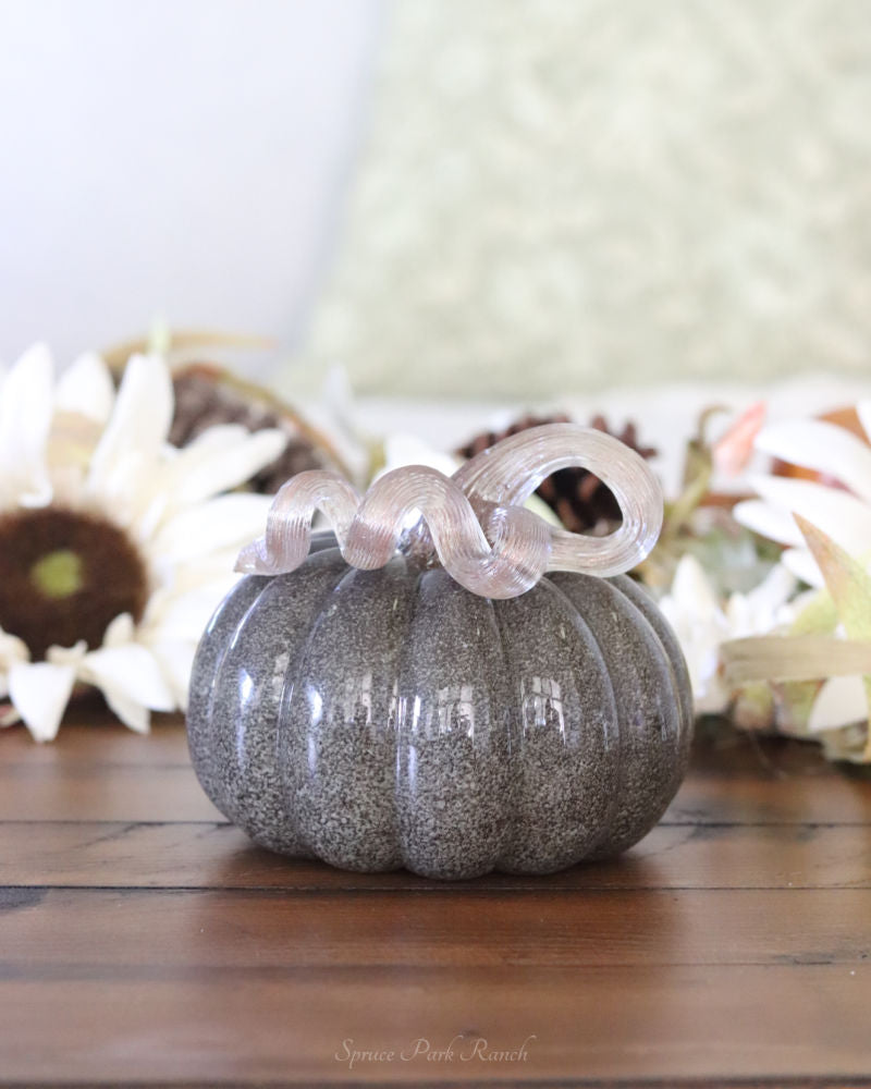 Grey Brown Handblown Glass Pumpkin Round