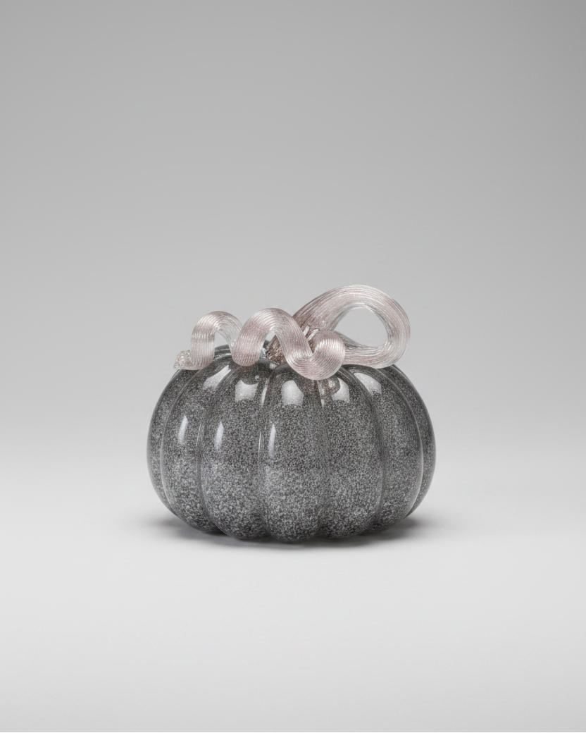 Grey Brown Handblown Glass Pumpkin Round