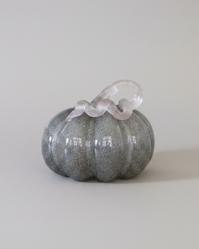 Grey Brown Handblown Glass Pumpkin Round