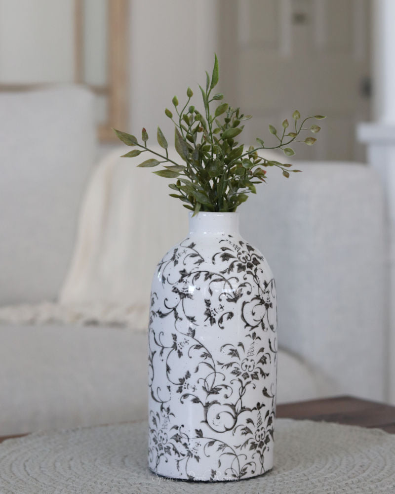 Grey Black Vine Cream Ceramic Vase