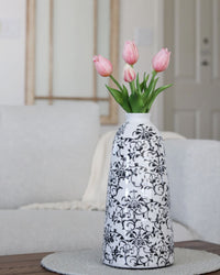 Grey Black Vine Cream Ceramic Vase