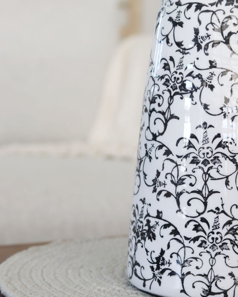 Grey Black Vine Cream Ceramic Vase