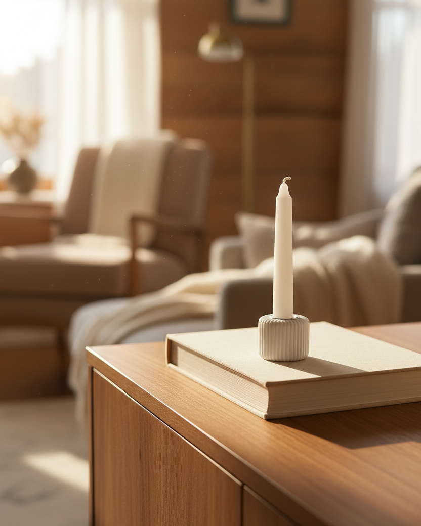Gypsum White Taper Holder Ribbed