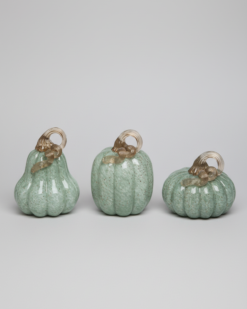 Soft Seafoam Glass Pumpkin with Gold Accent