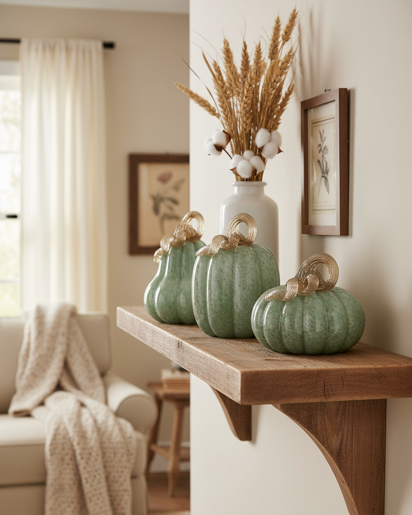 Soft Seafoam Glass Pumpkin with Gold Accent