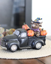 Halloween Highland Cow In Farm Truck