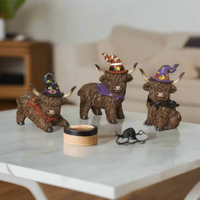 Halloween Highland Cow with Witch Hat and Scarf