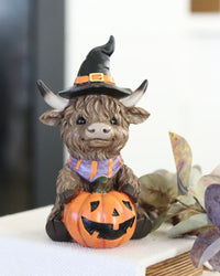 Halloween Highland Cow With Jack-O-Lantern