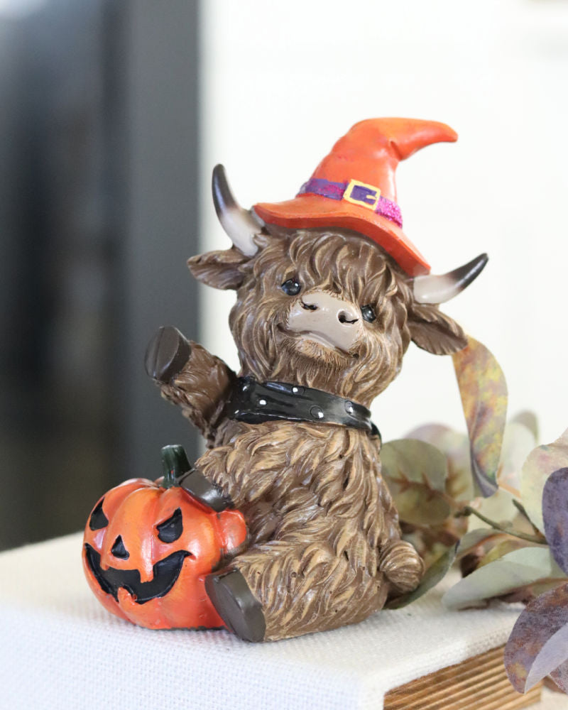 Halloween Highland Cow With Jack-O-Lantern