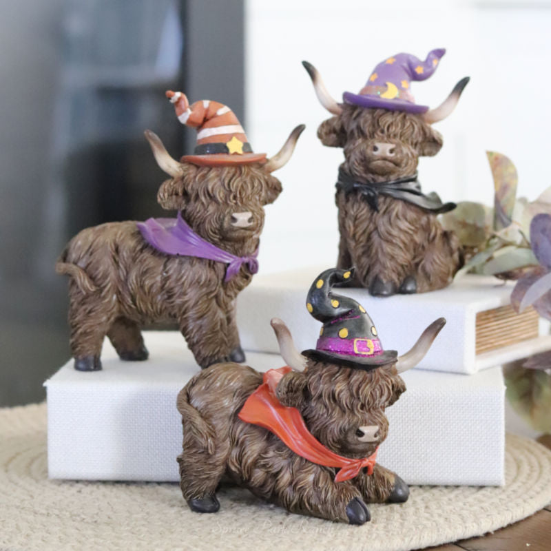 Halloween Highland Cow with Witch Hat and Scarf