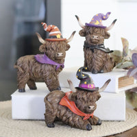 Halloween Highland Cow with Witch Hat and Scarf