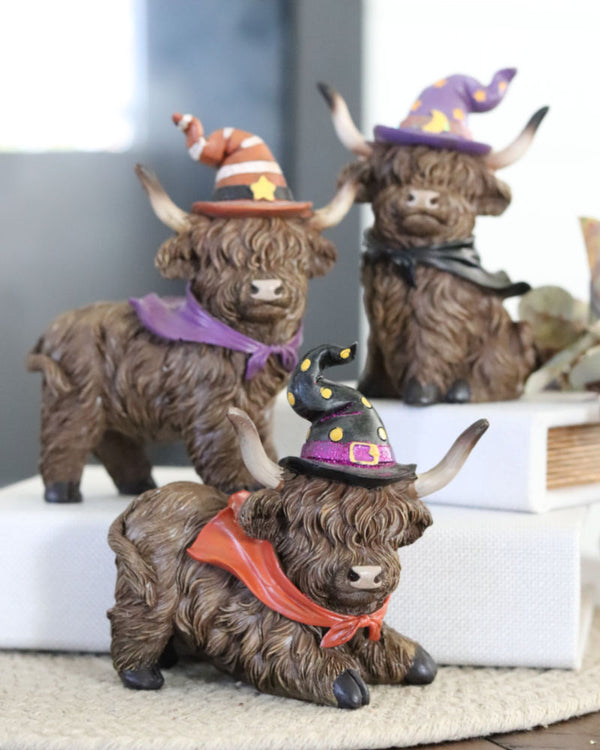 Halloween Highland Cow with Witch Hat and Scarf