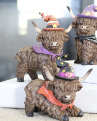 Halloween Highland Cow with Witch Hat and Scarf