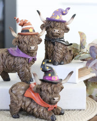 Halloween Highland Cow with Witch Hat and Scarf
