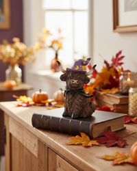 Halloween Highland Cow with Witch Hat and Scarf