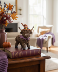 Halloween Highland Cow with Witch Hat and Scarf