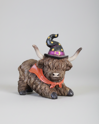 Halloween Highland Cow with Witch Hat and Scarf