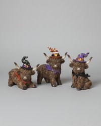 Halloween Highland Cow with Witch Hat and Scarf