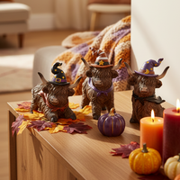Halloween Highland Cow with Witch Hat and Scarf