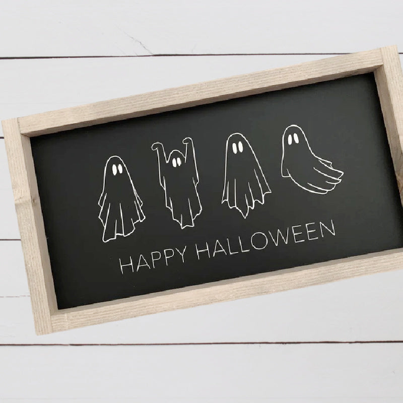 Happy Halloween Ghost Wood Sign Black