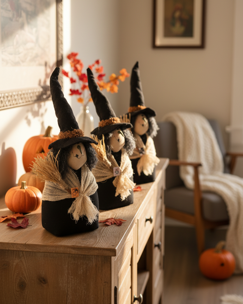 Handmade Witch With Veil and Broom