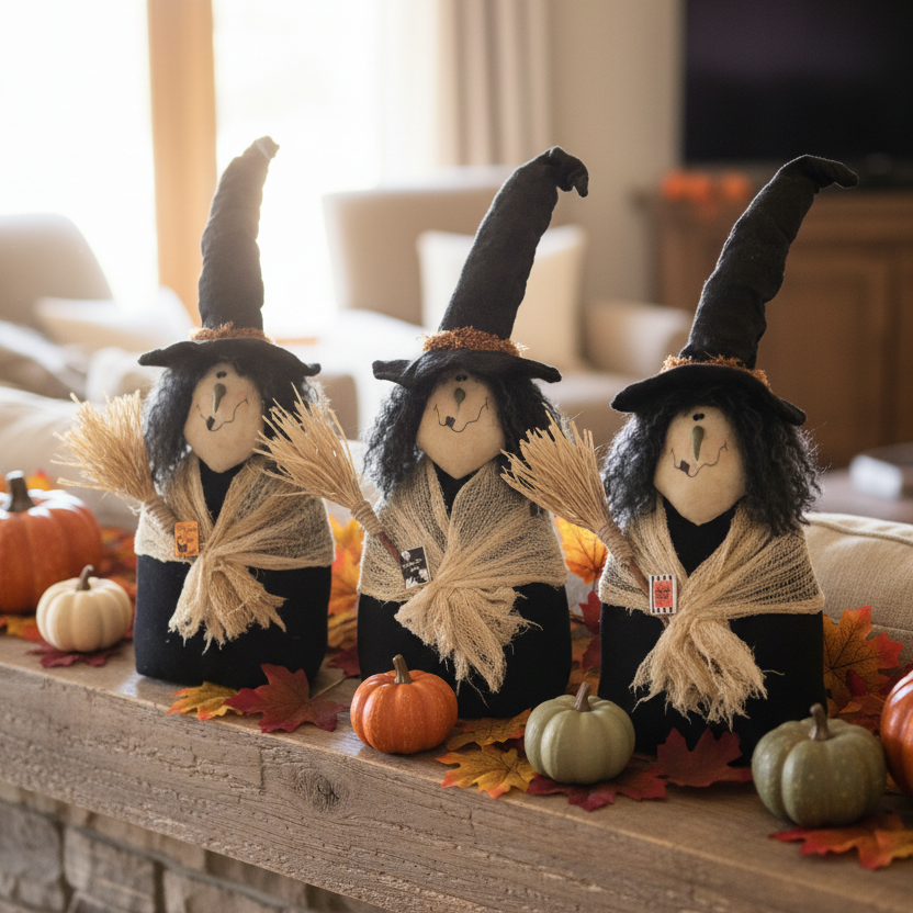 Handmade Witch With Veil and Broom