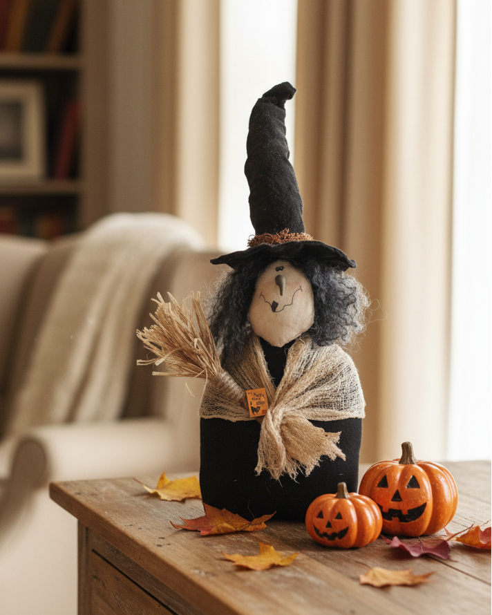 Handmade Witch With Veil and Broom