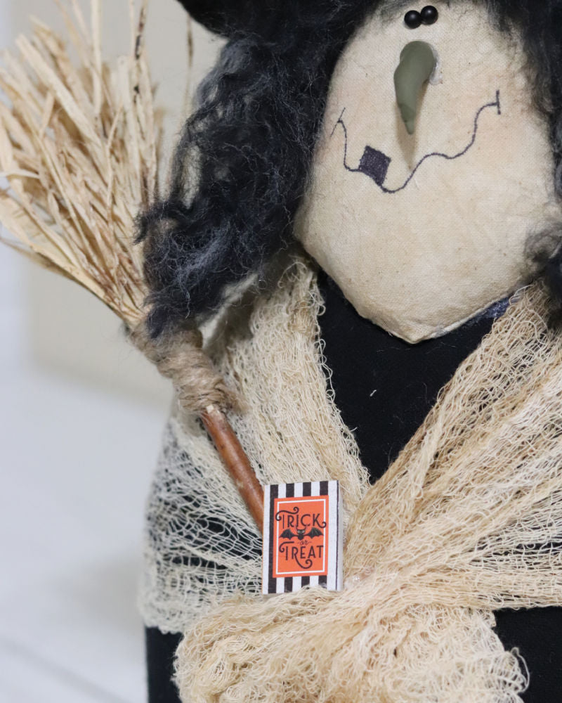 Handmade Witch With Veil and Broom