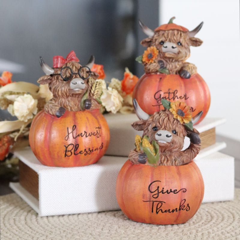 Harvest Highland Cow in Pumpkin
