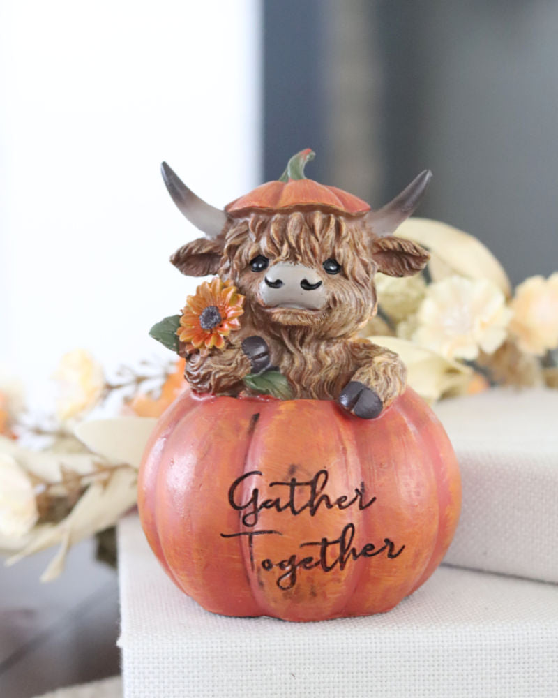 Harvest Highland Cow in Pumpkin
