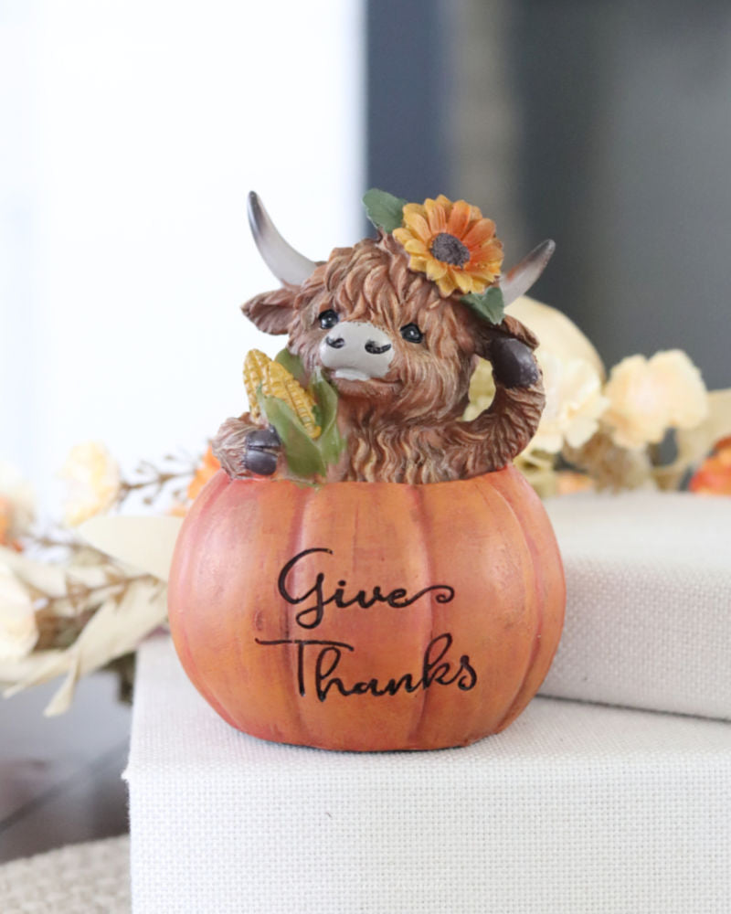 Harvest Highland Cow in Pumpkin