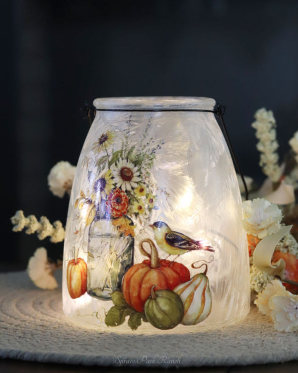 Lighted Frosted Glass Harvest Design Lantern