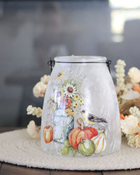 Lighted Frosted Glass Harvest Design Lantern