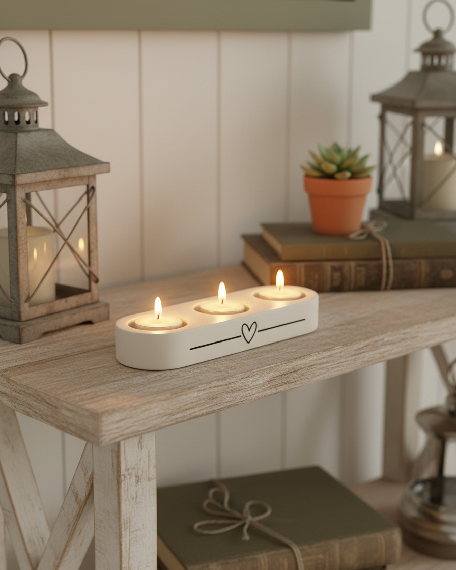 Tealight Holder Trio White Heart