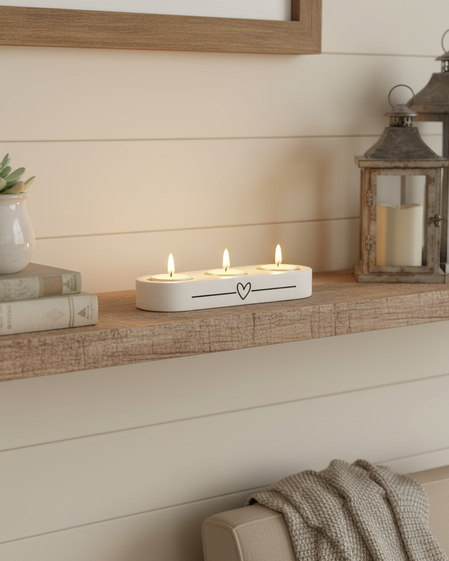 Tealight Holder Trio White Heart