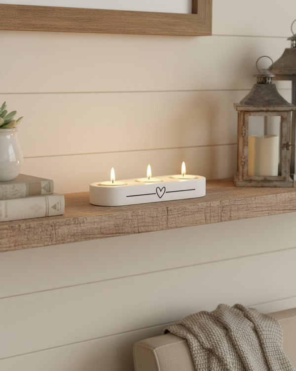 Tealight Holder Trio White Heart