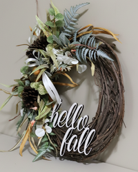 Hello Fall White Sunflower and Sedum Wreath