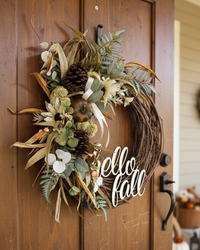 Hello Fall White Sunflower and Sedum Wreath