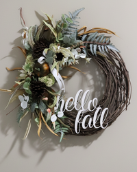Hello Fall White Sunflower and Sedum Wreath